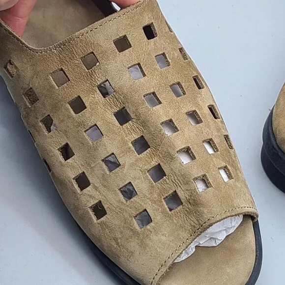 Arche Sandals Tan Drick Slip On Nubuck Leather Open Toe Women Sz 39 US 8 France