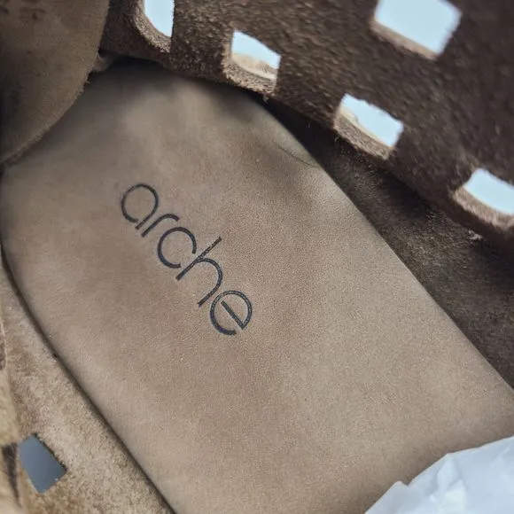 Arche Sandals Tan Drick Slip On Nubuck Leather Open Toe Women Sz 39 US 8 France