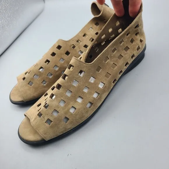 Arche Sandals Tan Drick Slip On Nubuck Leather Open Toe Women Sz 39 US 8 France