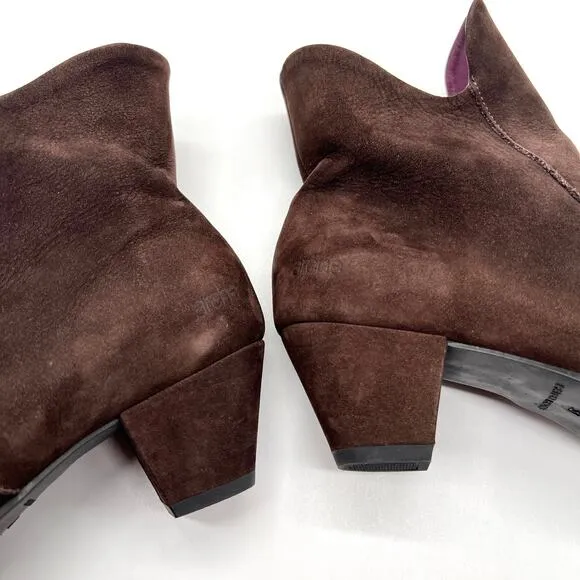ARCHE Suede Ankle Boots Womens 6.5 Dark Brown Low Heel Comfort Cushioned Leather