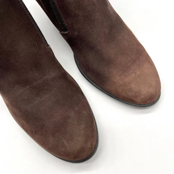 ARCHE Suede Ankle Boots Womens 6.5 Dark Brown Low Heel Comfort Cushioned Leather