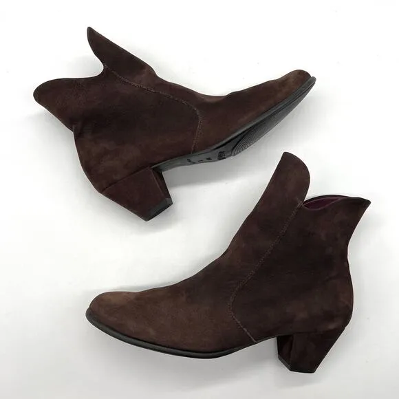 ARCHE Suede Ankle Boots Womens 6.5 Dark Brown Low Heel Comfort Cushioned Leather
