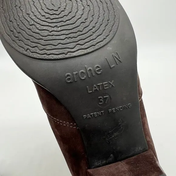 ARCHE Suede Ankle Boots Womens 6.5 Dark Brown Low Heel Comfort Cushioned Leather