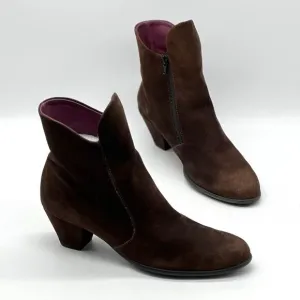 ARCHE Suede Ankle Boots Womens 6.5 Dark Brown Low Heel Comfort Cushioned Leather