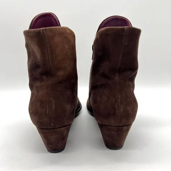 ARCHE Suede Ankle Boots Womens 6.5 Dark Brown Low Heel Comfort Cushioned Leather