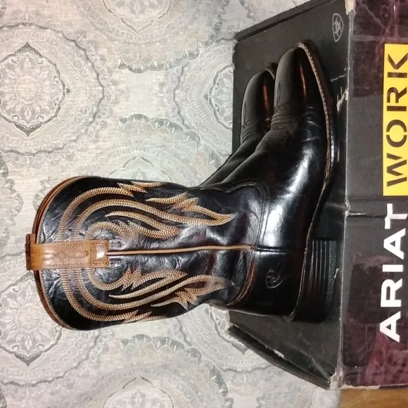 Ariat Black Western Cowboy Boots with Glossy Finish