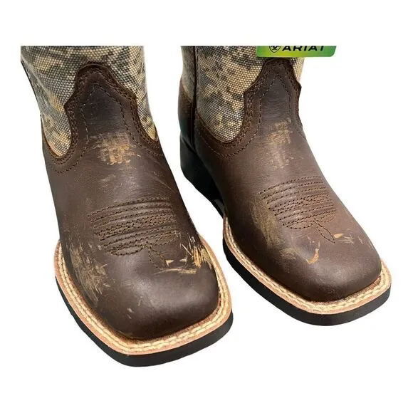 ARIAT BOOTS Kids 8 CAMO PATRIOTIC WESTERN SQUARE TOE CHILDREN USA FLAG Brown