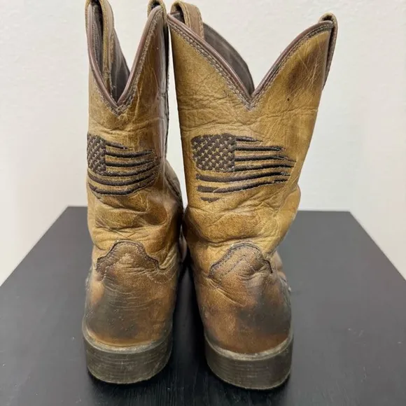 Ariat Boys 3 Brown Leather Square Toe Cowboy US Flag Patriot II Western Boots