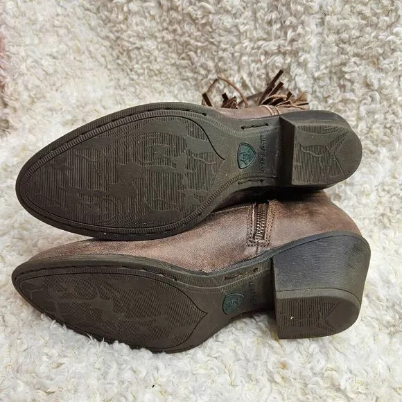 Ariat Duchess Fringed Leather‎ Western Ankle Boots sz 8.5