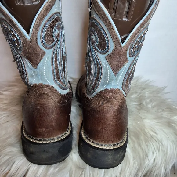 Ariat Fat Baby Rhinestone Leather Cowboy Boots 7.5
