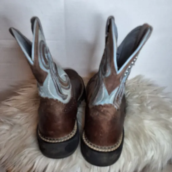 Ariat Fat Baby Rhinestone Leather Cowboy Boots 7.5