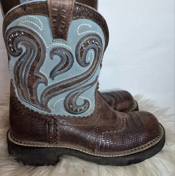 Ariat Fat Baby Rhinestone Leather Cowboy Boots 7.5