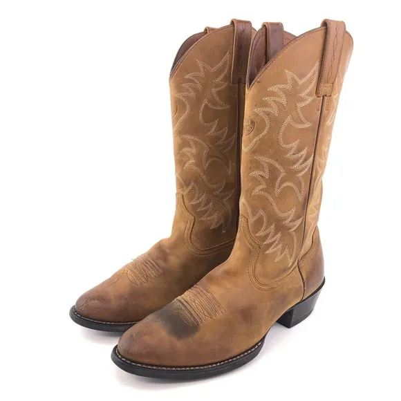 Ariat Heritage R Toe Brown Leather Western Boots 9D