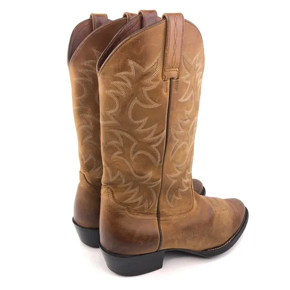Ariat Heritage R Toe Brown Leather Western Boots 9D