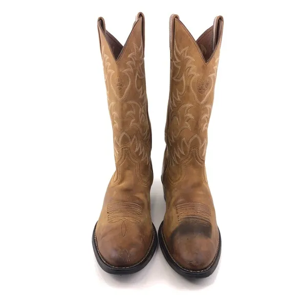 Ariat Heritage R Toe Brown Leather Western Boots 9D