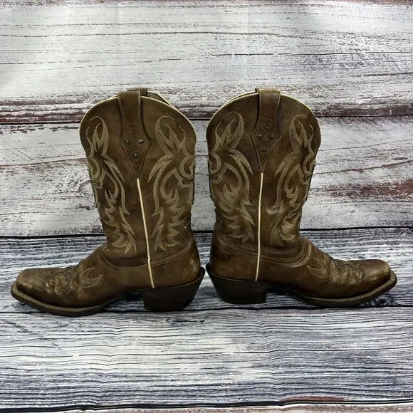 Ariat Legend Spirit Brown Leather Cross Studded Square Toe Western Boots Size 10