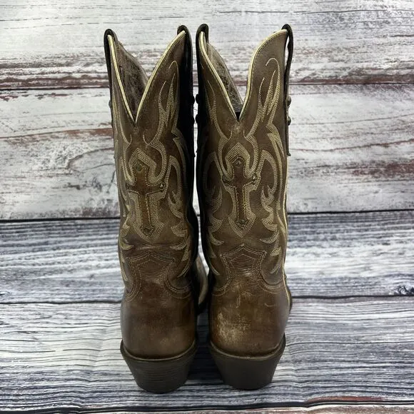 Ariat Legend Spirit Brown Leather Cross Studded Square Toe Western Boots Size 10