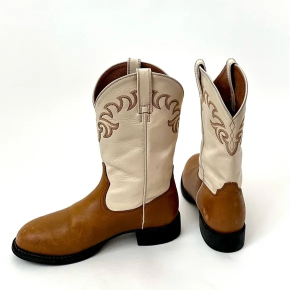 ARIAT WESTERN LEATHER COWBOY BOOTS IN CREAM/BROWN SIZE-6B~MSRP $190