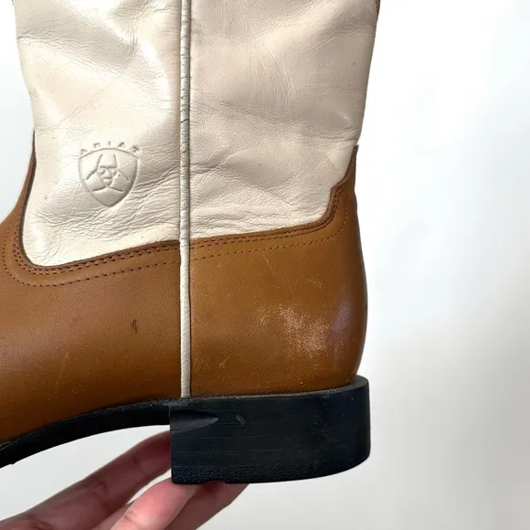 ARIAT WESTERN LEATHER COWBOY BOOTS IN CREAM/BROWN SIZE-6B~MSRP $190