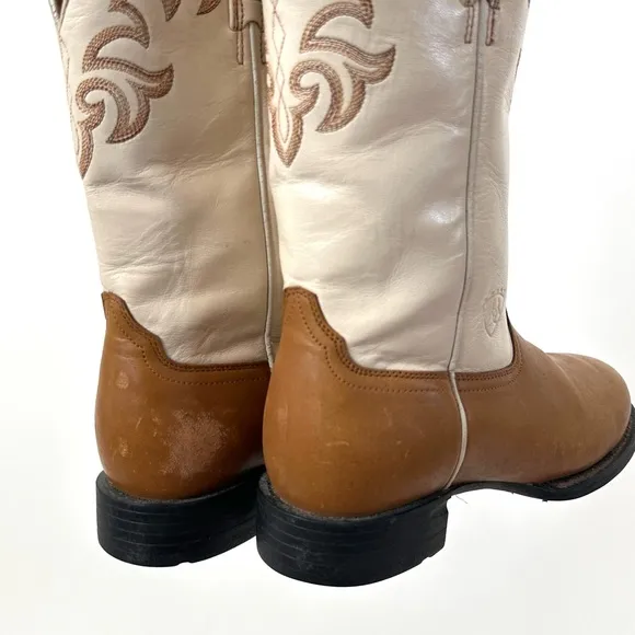 ARIAT WESTERN LEATHER COWBOY BOOTS IN CREAM/BROWN SIZE-6B~MSRP $190