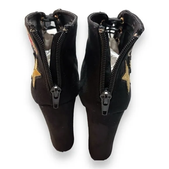 Army Black Open Toe Lace Up Booties with Army Patches Women’s Size 6US/36(EU)