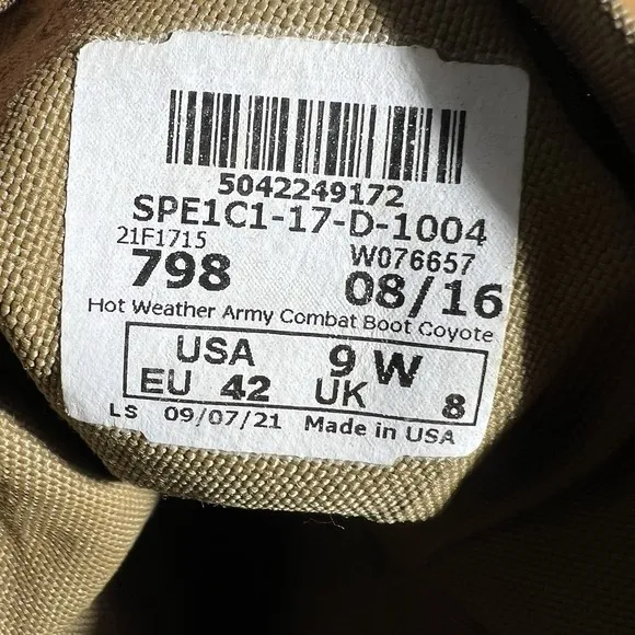 Army Boots Men's 9 W Brown Coyote Tan Hot Weather Vibram Military Combat USA