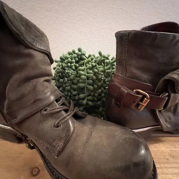 AS 98 Army Green Lace Up Leather Boots - Size 38