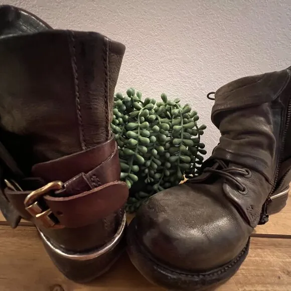 AS 98 Army Green Lace Up Leather Boots - Size 38