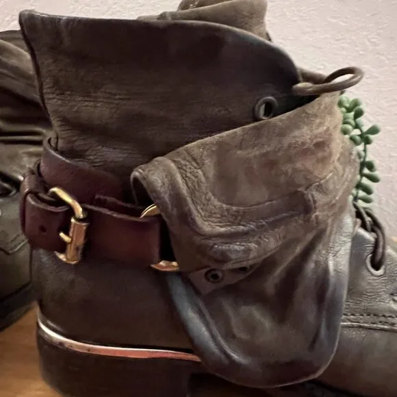 AS 98 Army Green Lace Up Leather Boots - Size 38