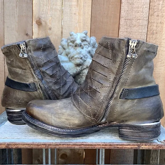 A.S.98 AS98 Free People Boho Moto Biker Zip Ankle Bootie Boots Size 37