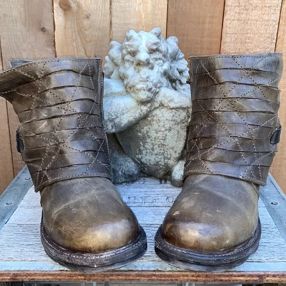 A.S.98 AS98 Free People Boho Moto Biker Zip Ankle Bootie Boots Size 37