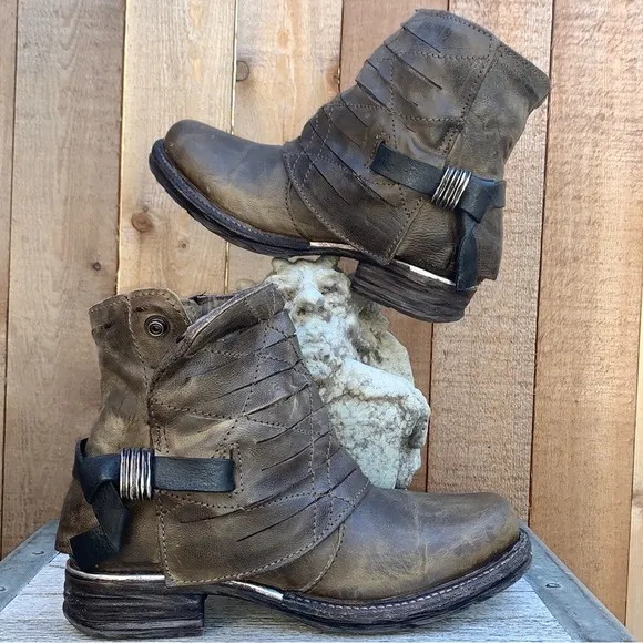A.S.98 AS98 Free People Boho Moto Biker Zip Ankle Bootie Boots Size 37