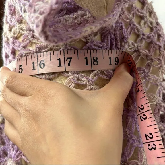 Augden 100% Alpaca Purple Pink Handmade Crochet Knit Crop Short Sleeve Sweater
