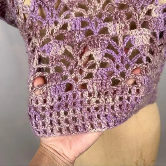 Augden 100% Alpaca Purple Pink Handmade Crochet Knit Crop Short Sleeve Sweater