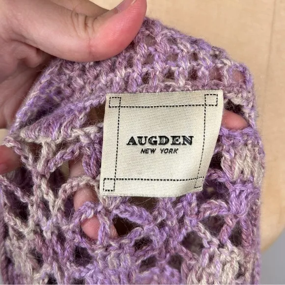 Augden 100% Alpaca Purple Pink Handmade Crochet Knit Crop Short Sleeve Sweater
