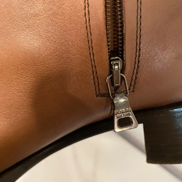Authenticated Prada Brown Leather Knee-High Boots