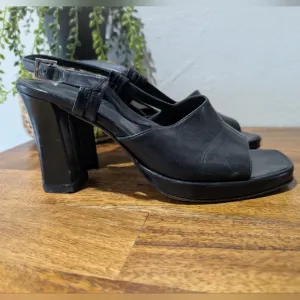 Authenticated Vintage Gucci Slingback Black Open Toe 4.5&quot; Heels Size‎ 5.5