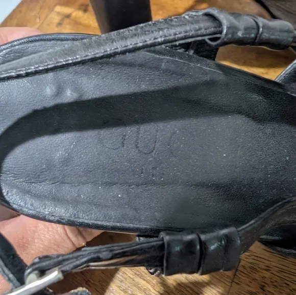 Authenticated Vintage Gucci Slingback Black Open Toe 4.5&quot; Heels Size‎ 5.5