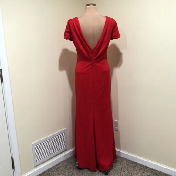 Badgley Mischka Cascade Gown Size 12 Red Formal Maxi Dress