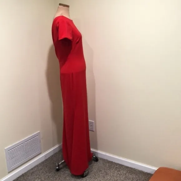 Badgley Mischka Cascade Gown Size 12 Red Formal Maxi Dress