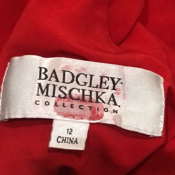 Badgley Mischka Cascade Gown Size 12 Red Formal Maxi Dress