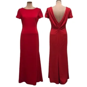 Badgley Mischka Cascade Gown Size 12 Red Formal Maxi Dress
