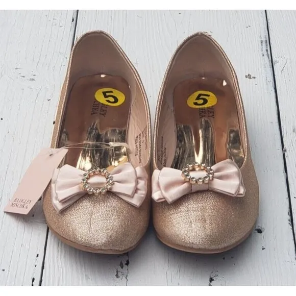 Badgley Mischka Low Heeled Ballerinas Kids Rose Gold Size 5Y NEW