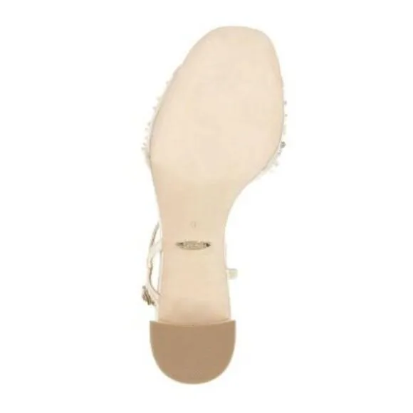 BADGLEY MISCHKA Womens Beige Mesh Blaine Square Toe Block Heel Sandals Shoes 9.5
