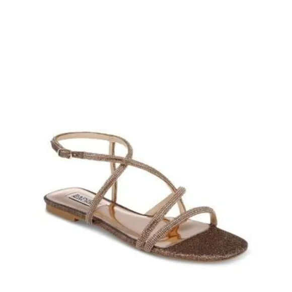 BADGLEY MISCHKA Womens Brown Glitter Adjustable Ivie Open Toe Sandals Shoes 8 M