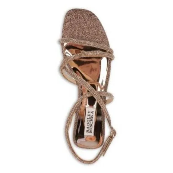 BADGLEY MISCHKA Womens Brown Glitter Adjustable Ivie Open Toe Sandals Shoes 8 M