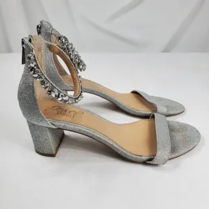 Badgley Mischka Women's Silver Ankle Strap Heels Catalina Open Toe Size 7.5
