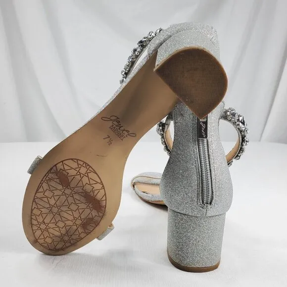 Badgley Mischka Women's Silver Ankle Strap Heels Catalina Open Toe Size 7.5