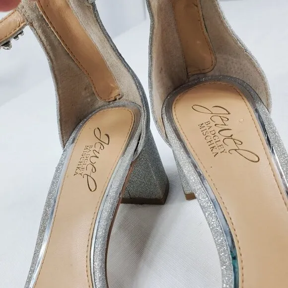 Badgley Mischka Women's Silver Ankle Strap Heels Catalina Open Toe Size 7.5