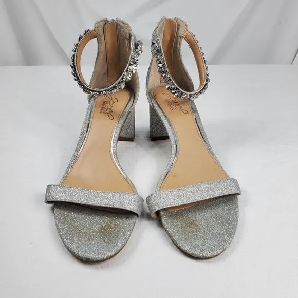 Badgley Mischka Women's Silver Ankle Strap Heels Catalina Open Toe Size 7.5